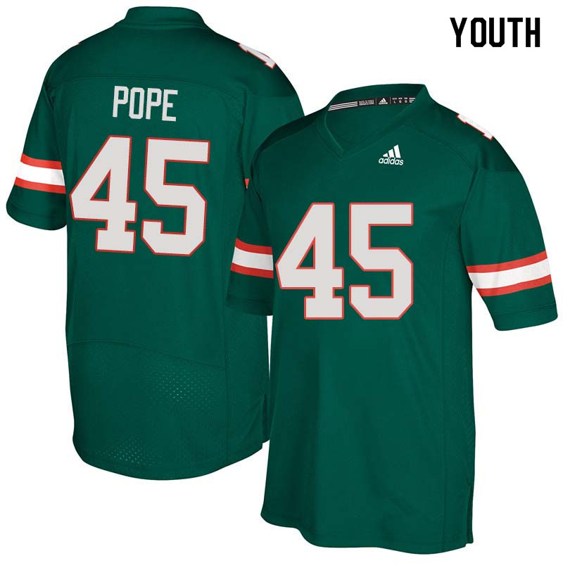 Youth Miami Hurricanes #45 Jack Pope College Football Jerseys Sale-Green - Click Image to Close